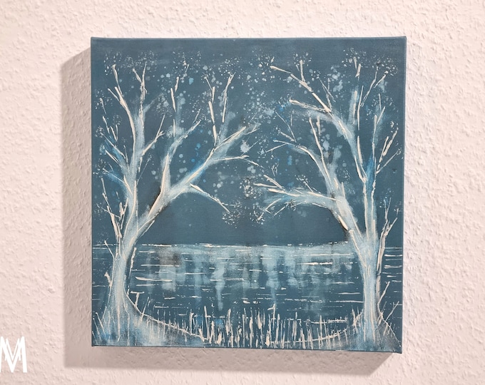 Original Acrylic Painting Winter Trees by Maria Marachowska