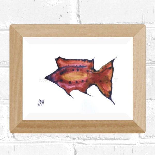 Framed Watercolor Painting Fish by Maria Marachowska