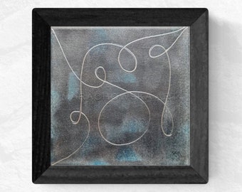 Original Abstract Painting Blue Silver