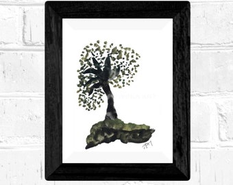 Framed Watercolor Painting Green Tree
