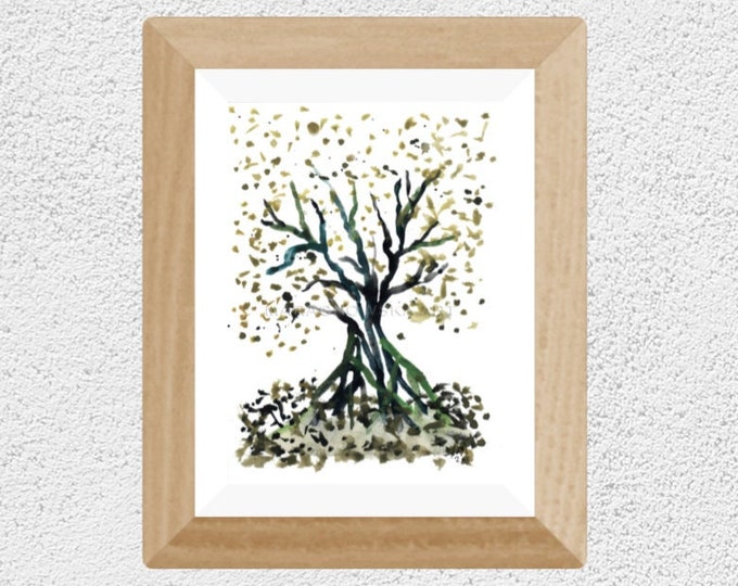 Framed Watercolor Painting Green Tree