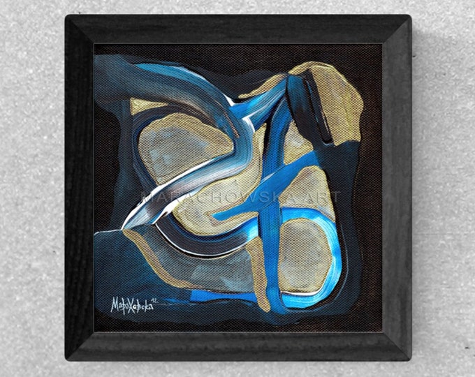 Framed Painting Abstract Blue Gold