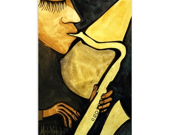 Music Postcard Saxophonist - Original Painting Postcard - Postcards Music - Postcard Saxophonist - Saxophonist Postcards