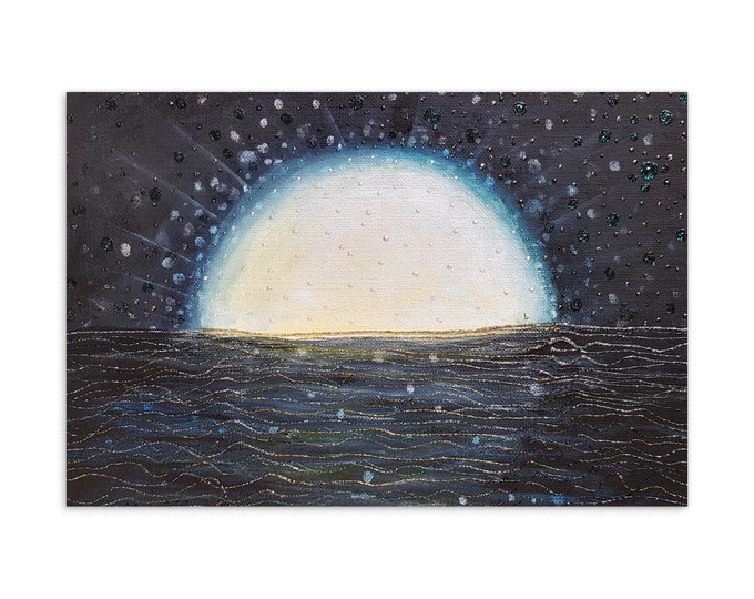 Art postcard night sea - painting postcards - moon paintings - nature print - surrealistic motifs - surrealism works of art