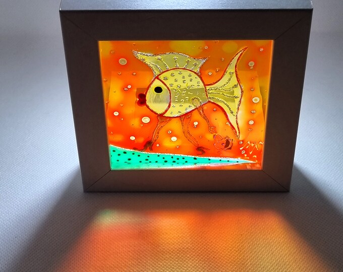 Glass Painting Orange Fish, Framed Glass Painting, Fish Suncatcher, Window Fish Art, Maria Marachowska