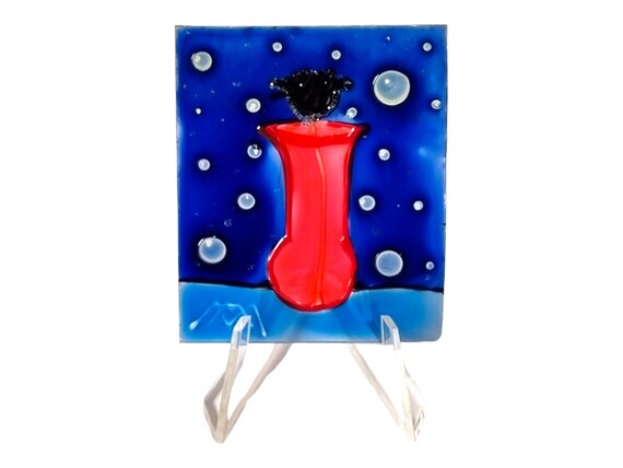 Original Glasgemälde Schwarze Blume