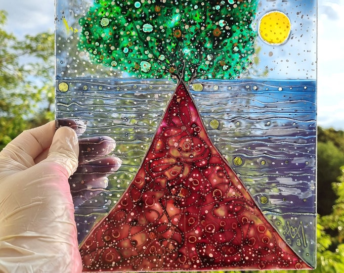 Glass Painting Suncatcher Water Tree by Maria Marachowska 2018