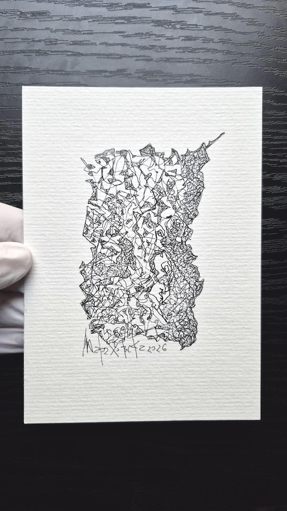 Gerahmte Zeichnung "Leute" von Maria Marachowska (10,5x14,8 cm)