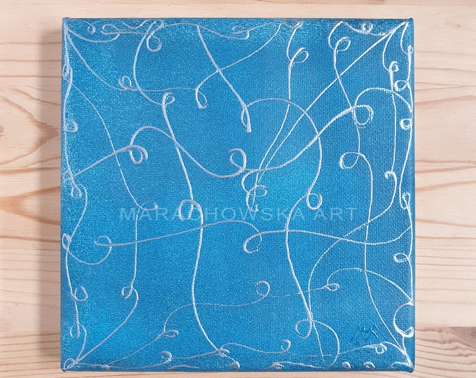 Abstract Canvas Painting Silver Blue