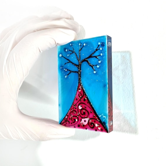 Glass Painting Suncatcher Magnet Red Tree