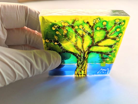 Glass Painting Sucatcher Sculpture Green Tree by Maria Marachowska