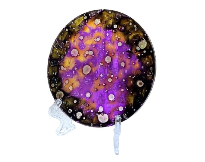 Circular Glass Painting Suncatcher "Abstract Purple" by Maria Marachowska