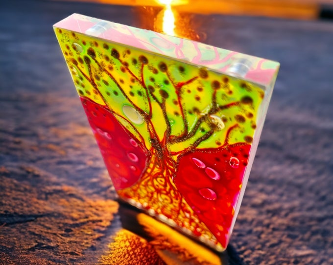 Glass Painting Magnet Sculpture "Gold Tree" by Maria Marachowska
