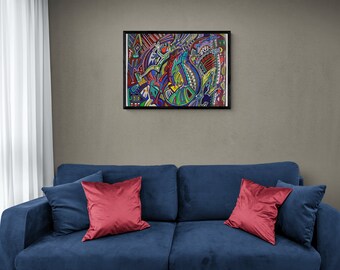 Framed Watercolor Painting Colorful Abstract, 50x70 cm, Maria Marachowska