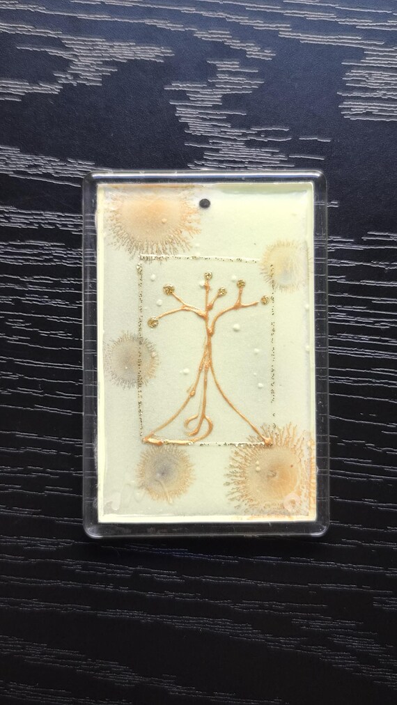 Kühlschrankmagnet Acrylglas Gold Baum, handgemaltes Glasgemälde, leuchtet im Dunkeln Unikat