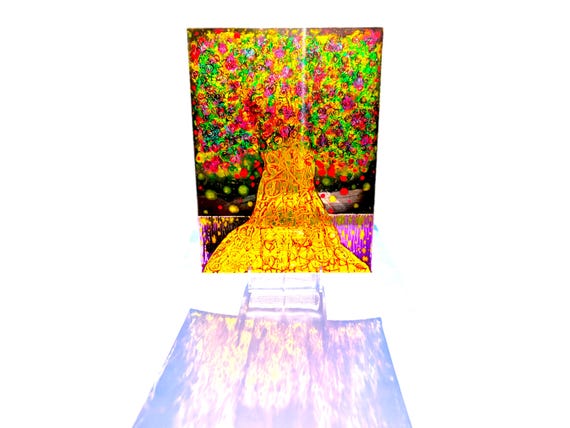 Glasgemälde Sonnenfänger Gold Baum - Fensterbild Baum - Transparenter Staffeleihalter - Fenstersaugknöpfe von Maria Marachowska