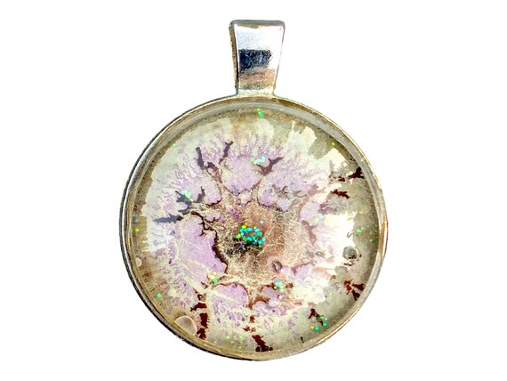 Painting Pendant Glitter Purple Thunder - Hand Painted Necklace - Glows In The Dark by Maria Marachowska