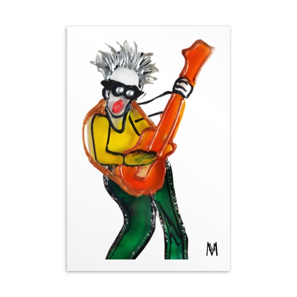 Postkarte Rock Gitarrist - Musik Postkarten - Postkarte Gitarre - Kunst Postkarten - Reproduktion des Originalgemäldes von Maria Marachowska