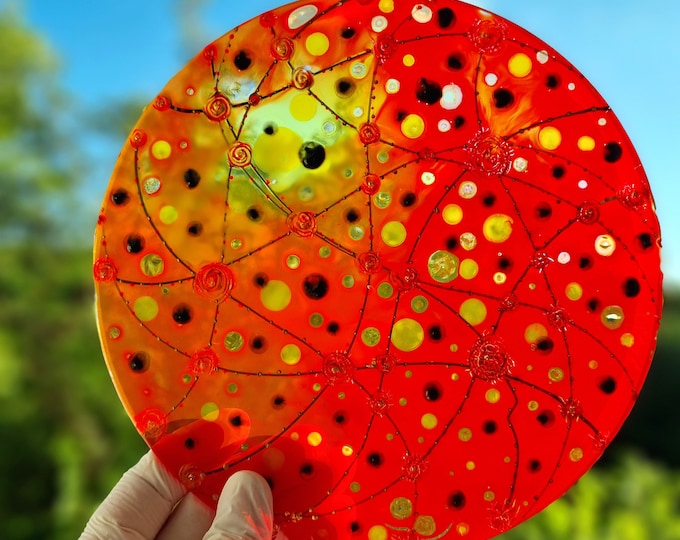 Glass Painting Suncatcher Abstract Red by Maria Marachowska