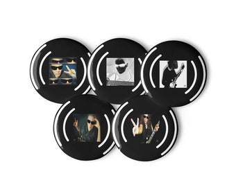 5 pieces Music Set of pin buttons "Maria Marachowska" 1.25″ (3,1x3,1 cm) / 2.25″ (5,7x5,7 cm)