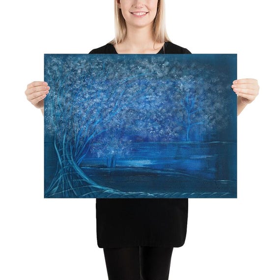 Nachtgarten Gemälde von Maria Marachowska – Stilvolles Poster für ein traumhaftes Ambiente