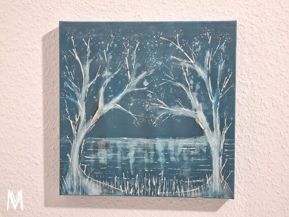 Original Acrylic Painting Winter Trees by Maria Marachowska