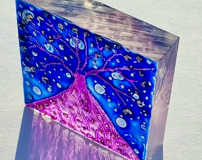 Glass Painting Sculpture Purple Tree by Maria Marachowska