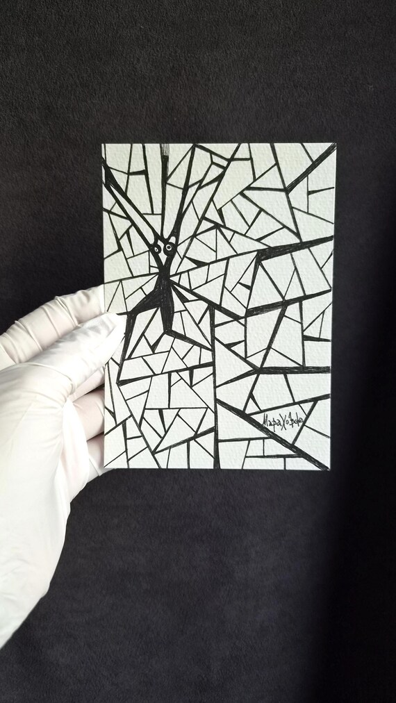 Gerahmte Aquarellzeichnung "Spinner", 10,5 x 14,8 cm, von Maria Marachowska
