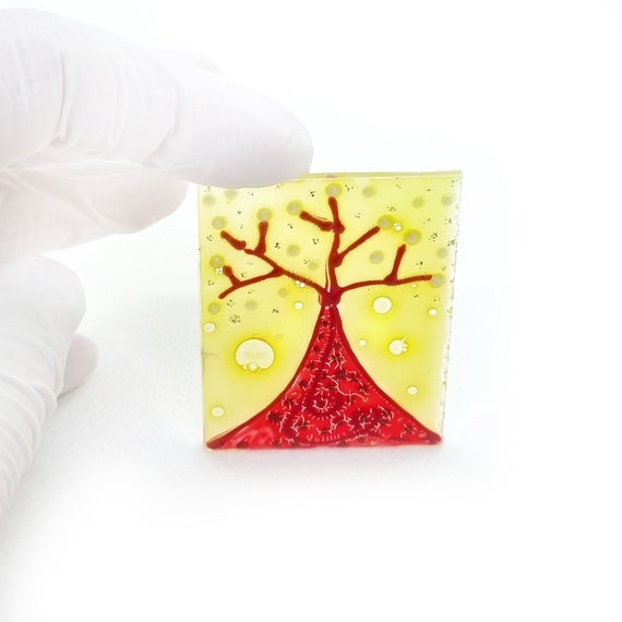 Suncatcher Red Tree, Glass Art Red Tree, Glass Tree Painting, Glass Decoration Red Tree, Glass Artwork Tree, Maria Marachowska