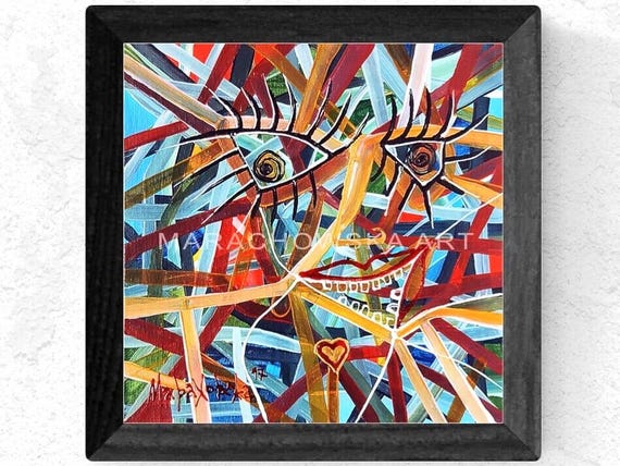 Exklusives Kunstwerk "Mädchen" von Maria Marachowska – Handgemaltes 20x20 cm Acrylgemälde in strahlenden Farben, perfekt für Ihr Zuhause