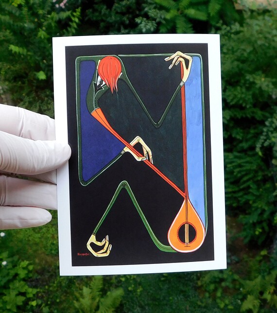 Postkarte Gemälde Geigenspieler