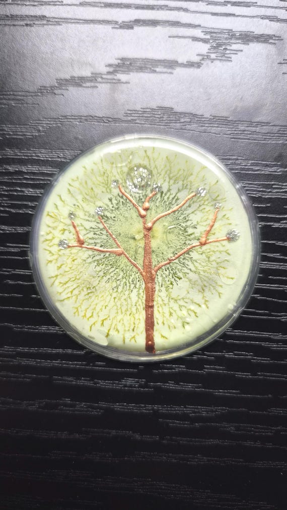 Glasmalerei Magnet, Dunkelgold Baum, handgemalt von Maria Marachowska