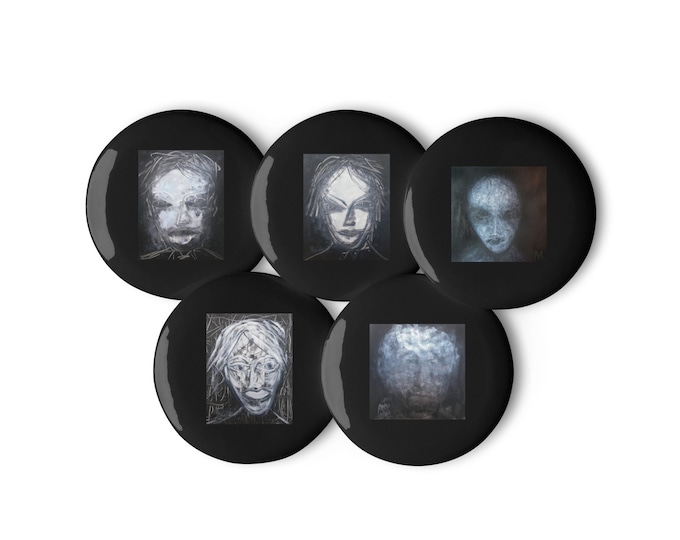 5 pieces Horror Set of pin buttons "Portraits" 1.25″ (3,1x3,1 cm) / 2.25″ (5,7x5,7 cm)