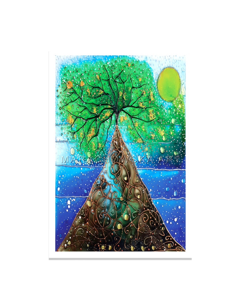 Diese Postkarte ist ein hochwertiger Druck des Original-Gemäldes "Seelandschaft Baum" von Maria Marachowska.