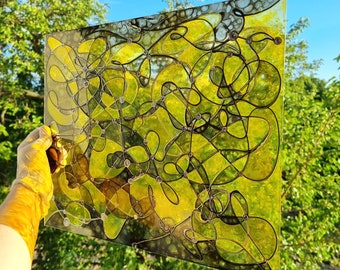Glass Painting Summer, Abstract Suncatcher, Maria Marachowska