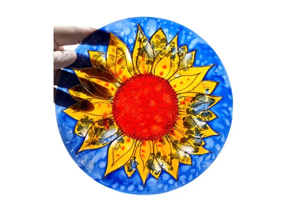 Umweltfreundliches Glasgemälde 'Sonnenblume' von Maria Marachowska – Ein strahlendes Kunstwerk für ein lebendiges Wohnambiente