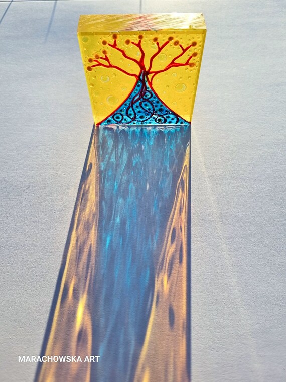 Glass Painting Sculpture Blue Tree by Maria Marachowska
