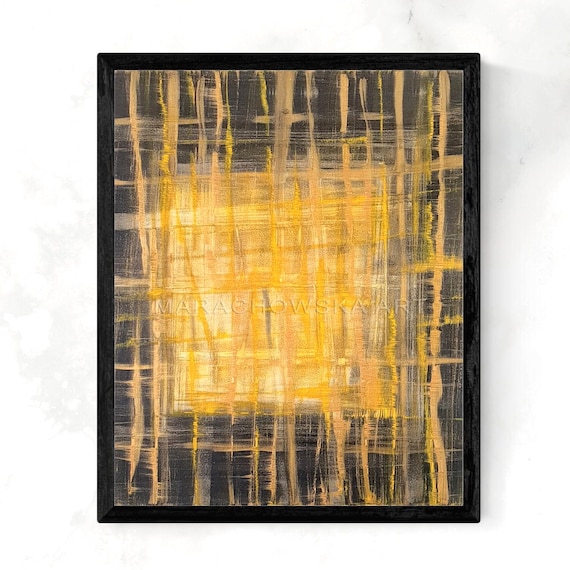 Einzigartiges Wandkunstwerk "Goldene Linien" – Fesselnde Farben und Emotionen in einem handgefertigten Rahmen von Maria Marachowska!