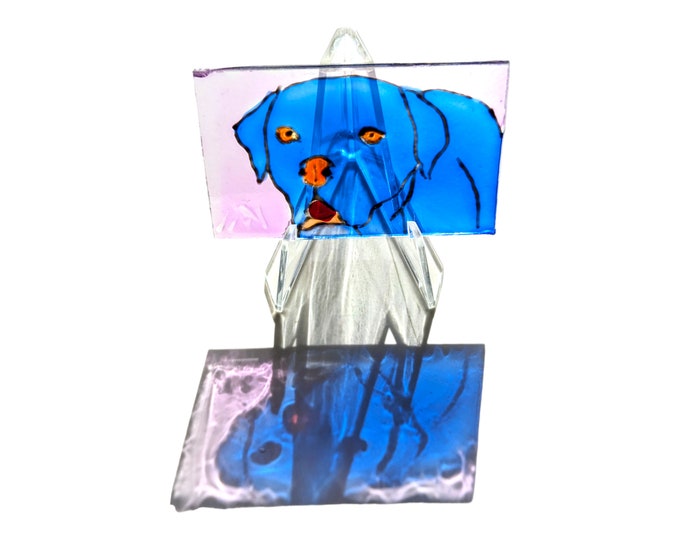 Glass painting dog - window suncatcher - window decoration dogs - window picture animals - window hanger blue red - gift painting