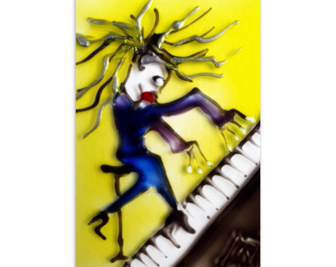 Postcard Pianist - Painting Postcards - Music Postcards - Postcard Piano - Piano Postcards - Music Reproduction - Pianist Postcard