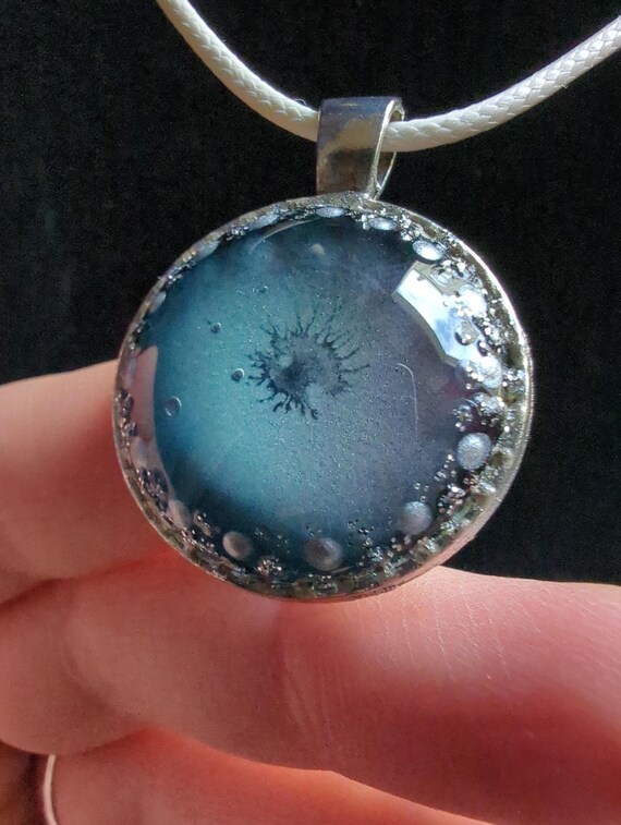 Glass Pendant Blue Painting by Maria Marachowska 