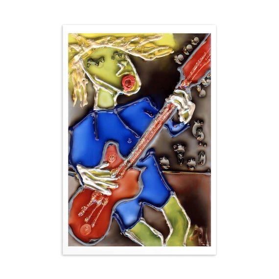 Postkarte Gemälde Bass Gitarrist