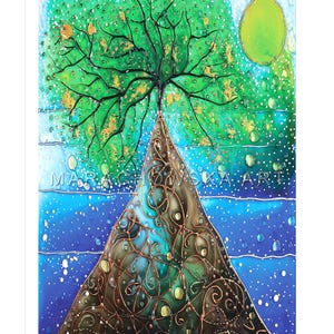 Diese Postkarte ist ein hochwertiger Druck des Original-Gemäldes "Seelandschaft Baum" von Maria Marachowska.
