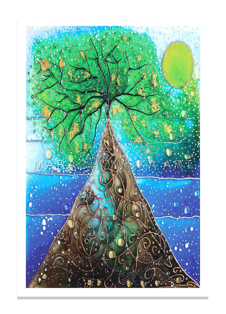 Diese Postkarte ist ein hochwertiger Druck des Original-Gemäldes "Seelandschaft Baum" von Maria Marachowska.