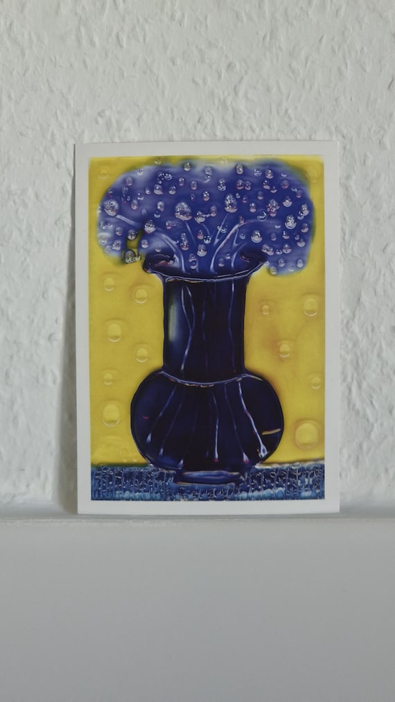Kunst-Postkarte "Blaue Blume" – Hochwertiger Druck des Originals von Maria Marachowska für Blumenliebhaber