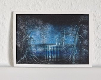 Blue Dream Postcard Print, Original Acrylic Artwork by Maria Marachowska