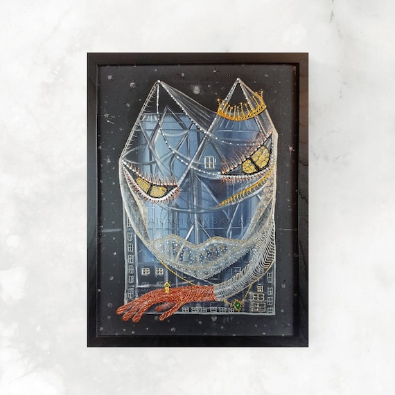 Königliche Katze – Handgemaltes Originalgemälde von Maria Marachowska im eleganten Holzrahmen erfekt für Katzenliebhaber und Kunstsammler