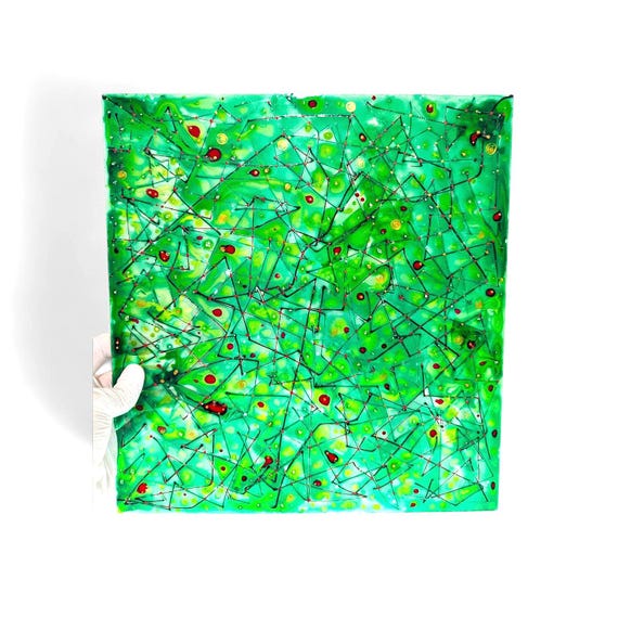 Original Glasgemälde Sonnenfänger, Abstrakt in Grün, von Maria Marachowska