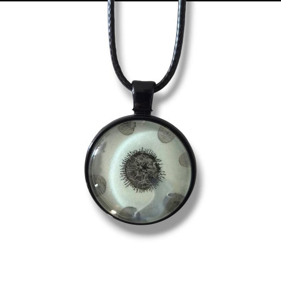 Handcrafted Jewelry Pendant, Black and White with Luminous Paint – Artwork by Maria Marachowska