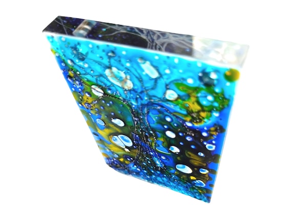 Glass Painting Magnet Sculpture "Turquoise Tree" by Maria Marachowska